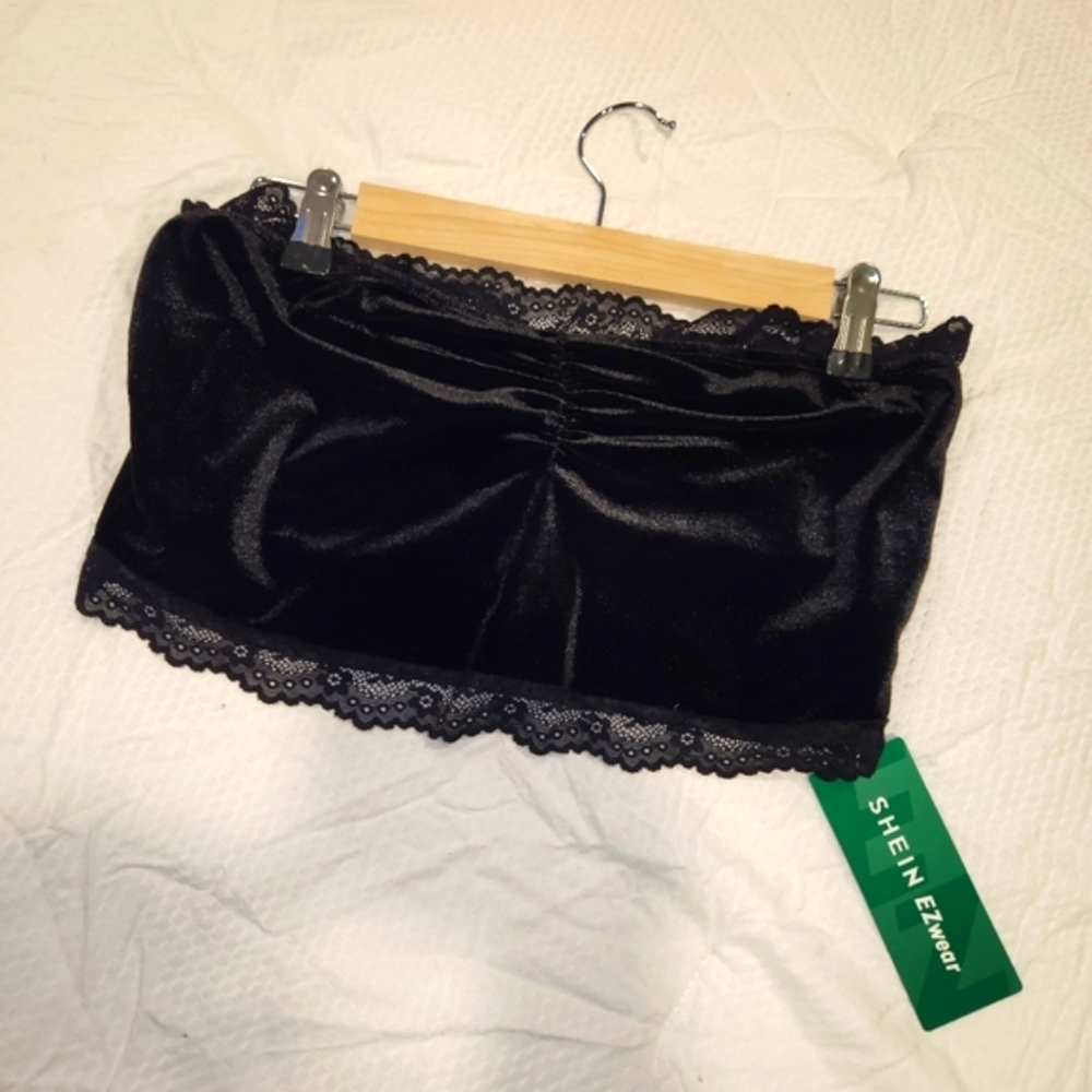 SHEIN Black Lace Trim Bandeau Intimate